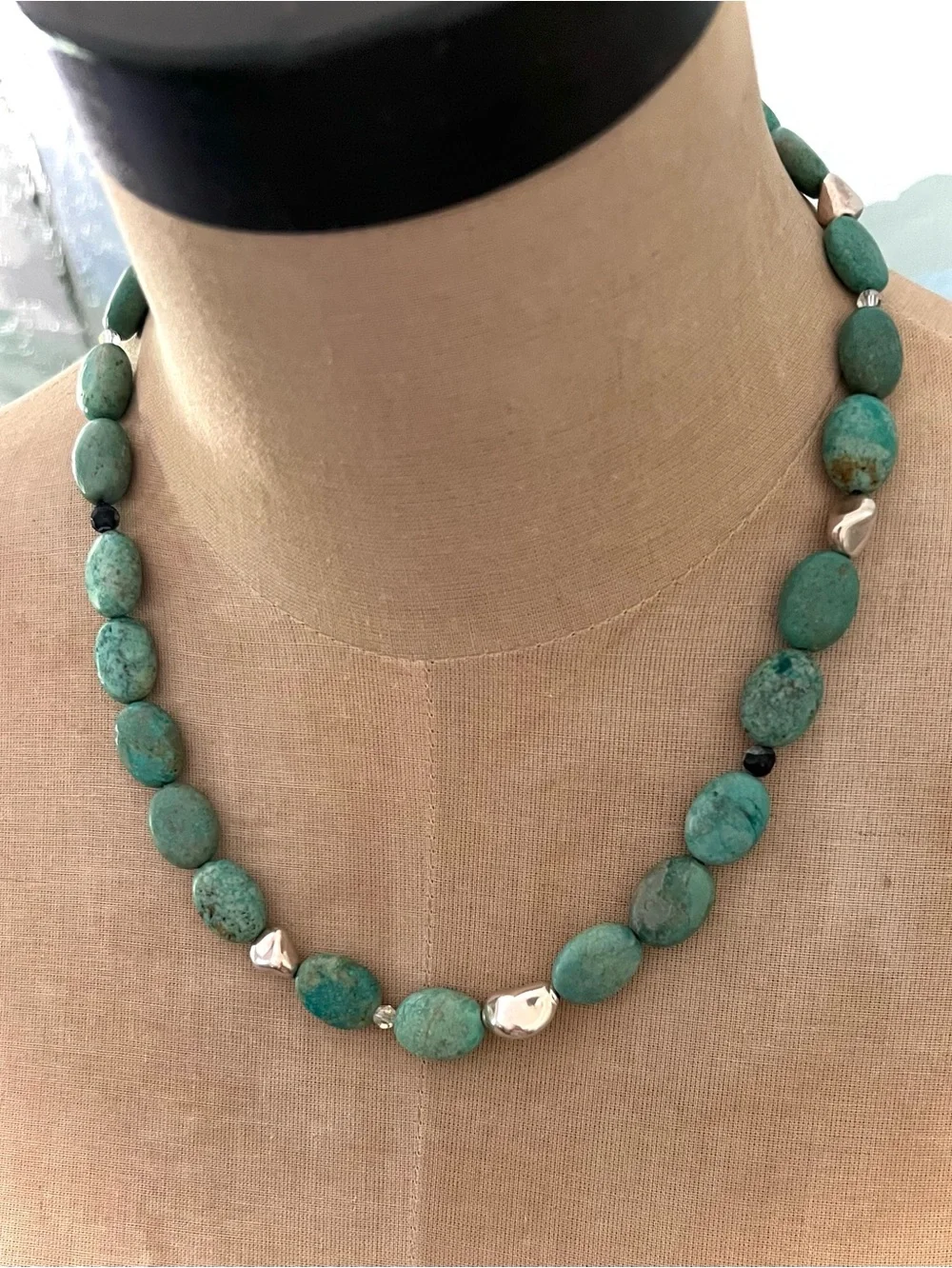 Turquoise Bead Necklace with Sterling Silver Accents